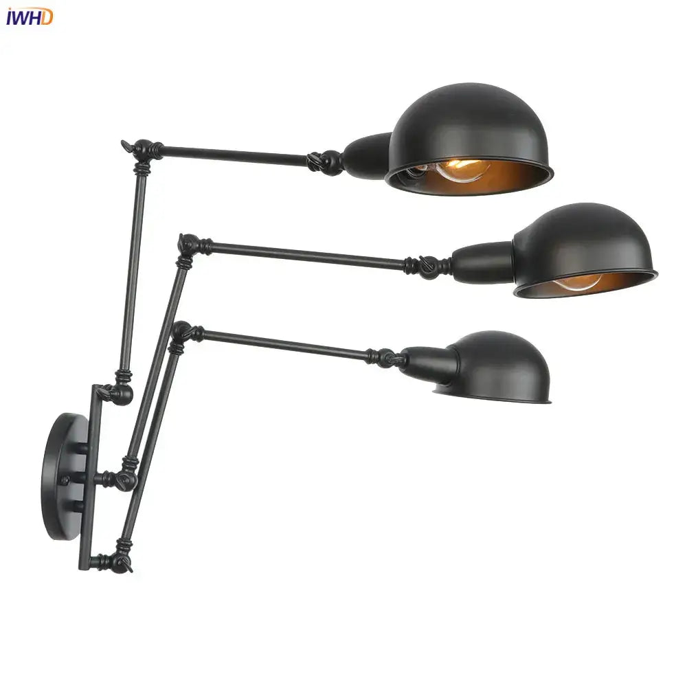 Industrial black 3 head adjustable wall sconce bedroom light