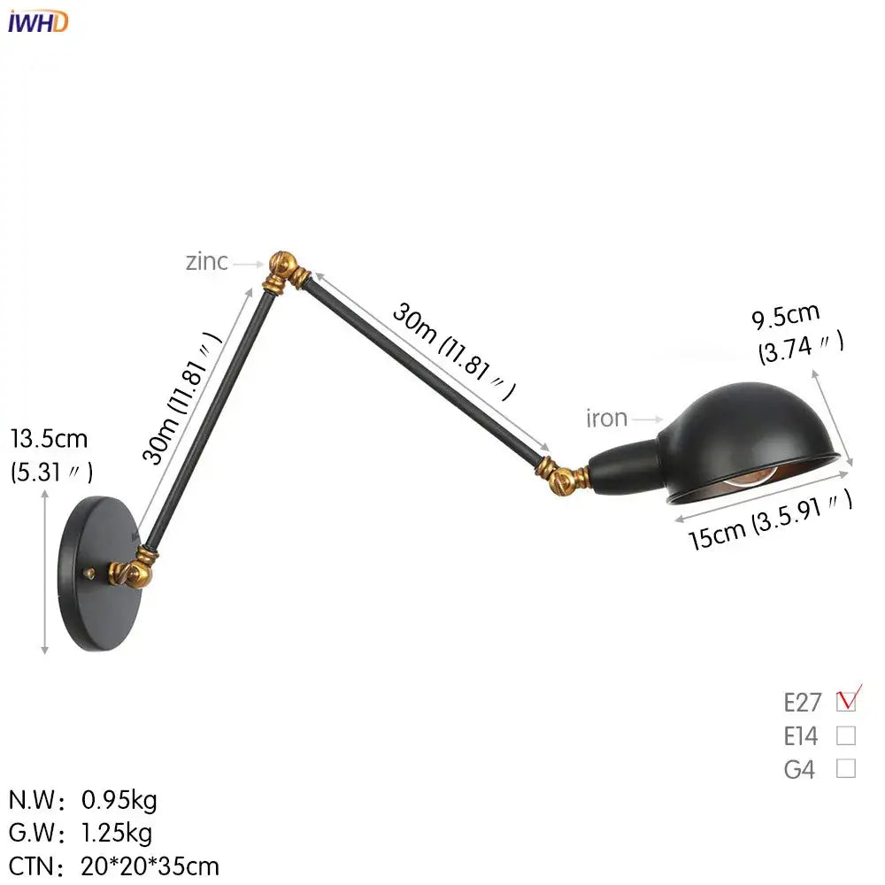 Industrial black 3 head adjustable wall sconce bedroom light