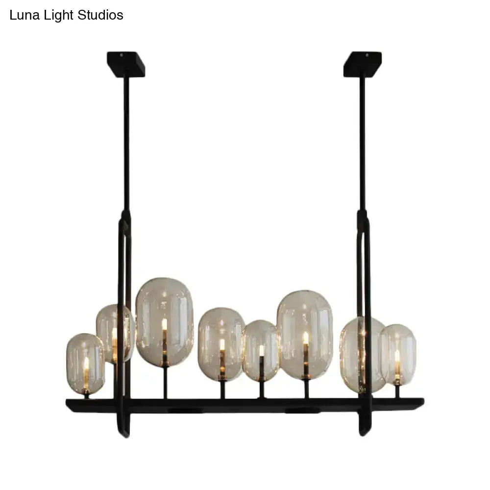 Industrial black amber glass chandelier – kitchen island lighting