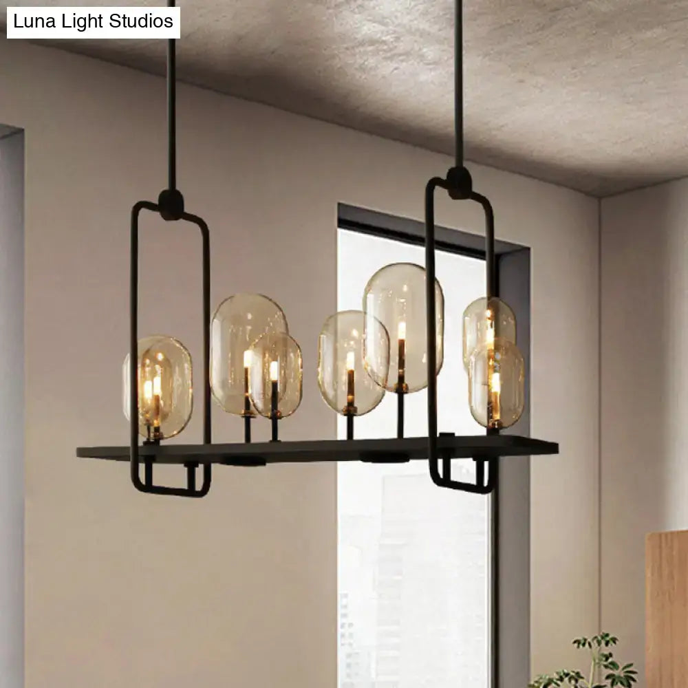 Industrial black amber glass chandelier – kitchen island lighting