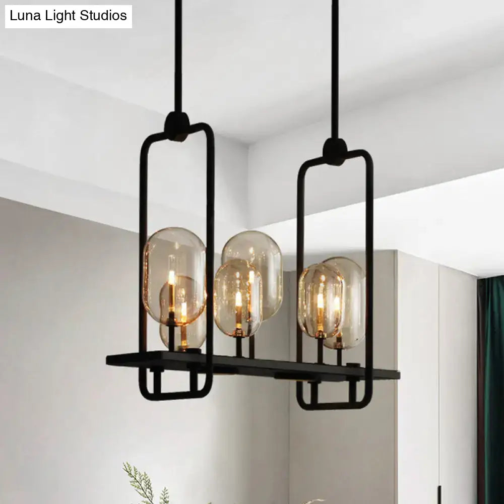 Industrial black amber glass chandelier – kitchen island lighting