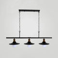 Industrial black and brass flat shade island light kitchen pendant