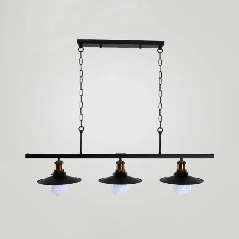 Industrial black and brass flat shade island light kitchen pendant