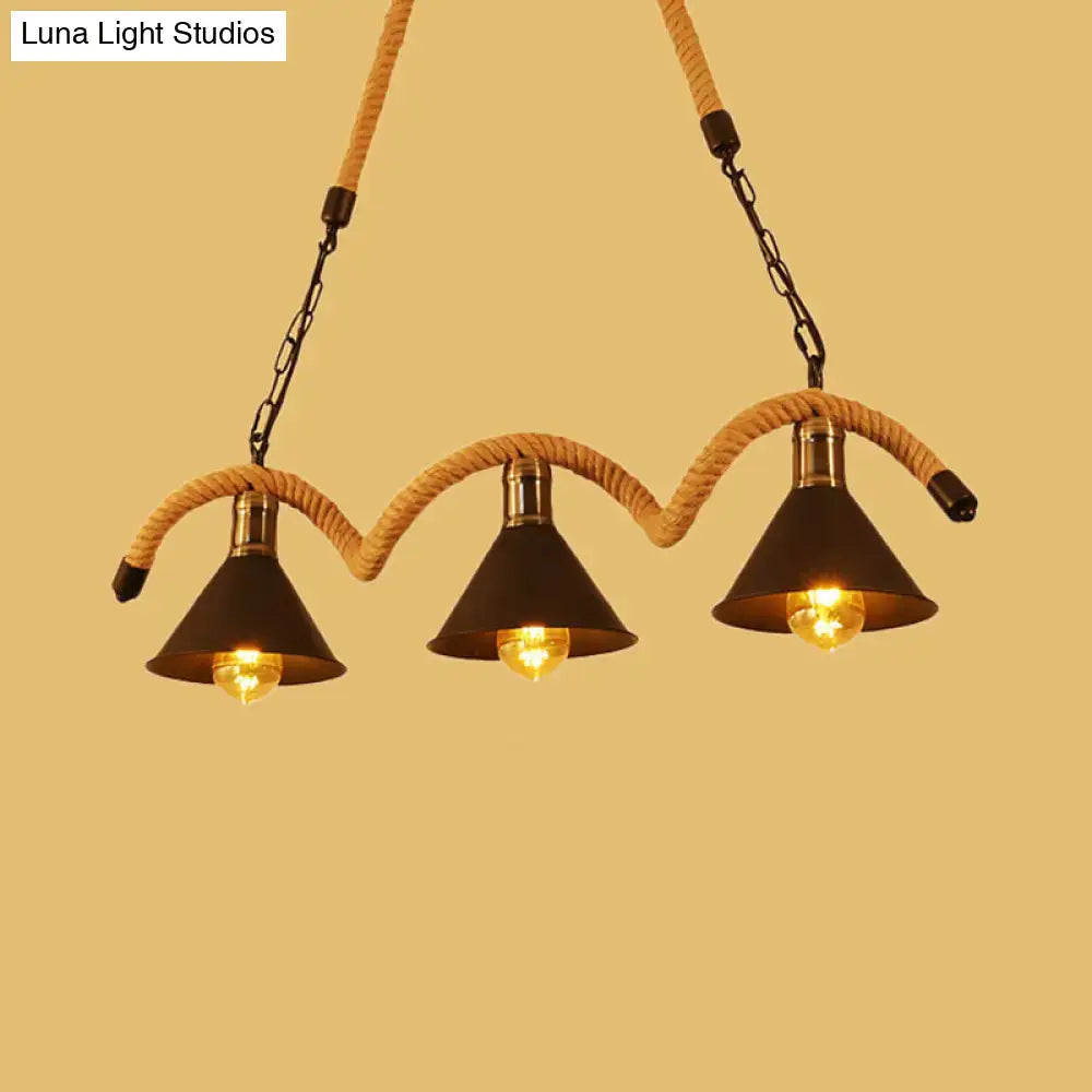 Industrial black and brass island ceiling light kitchen rope pendant