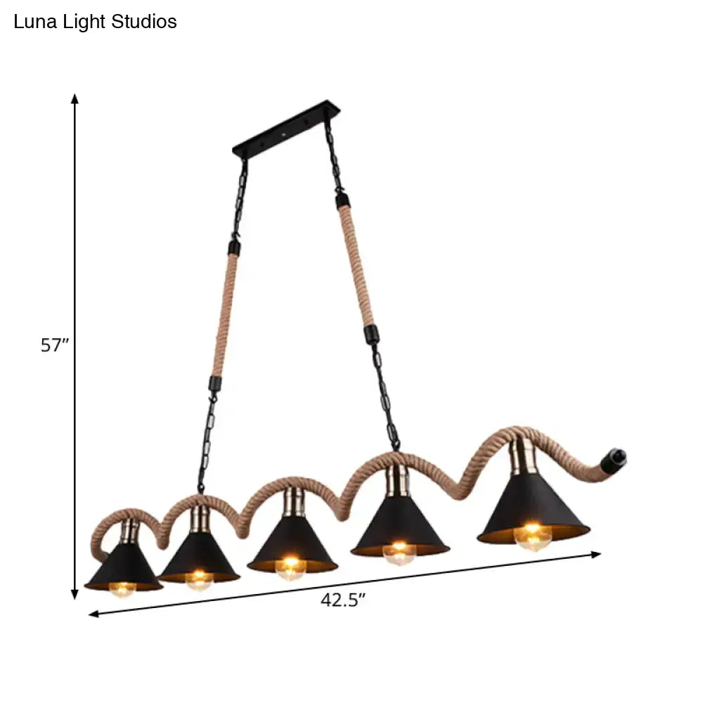 Industrial black and brass island ceiling light kitchen rope pendant