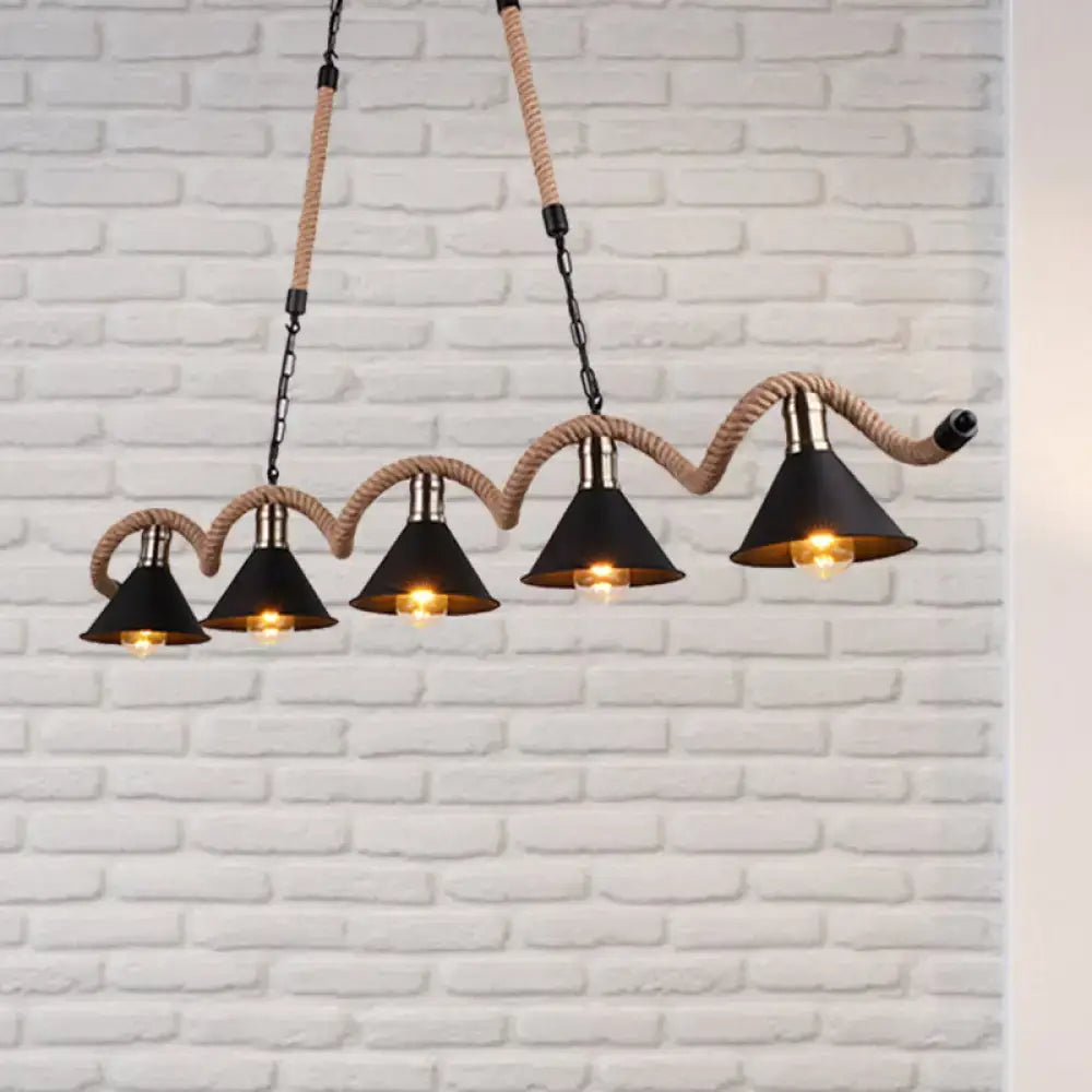 Industrial black and brass island ceiling light kitchen rope pendant
