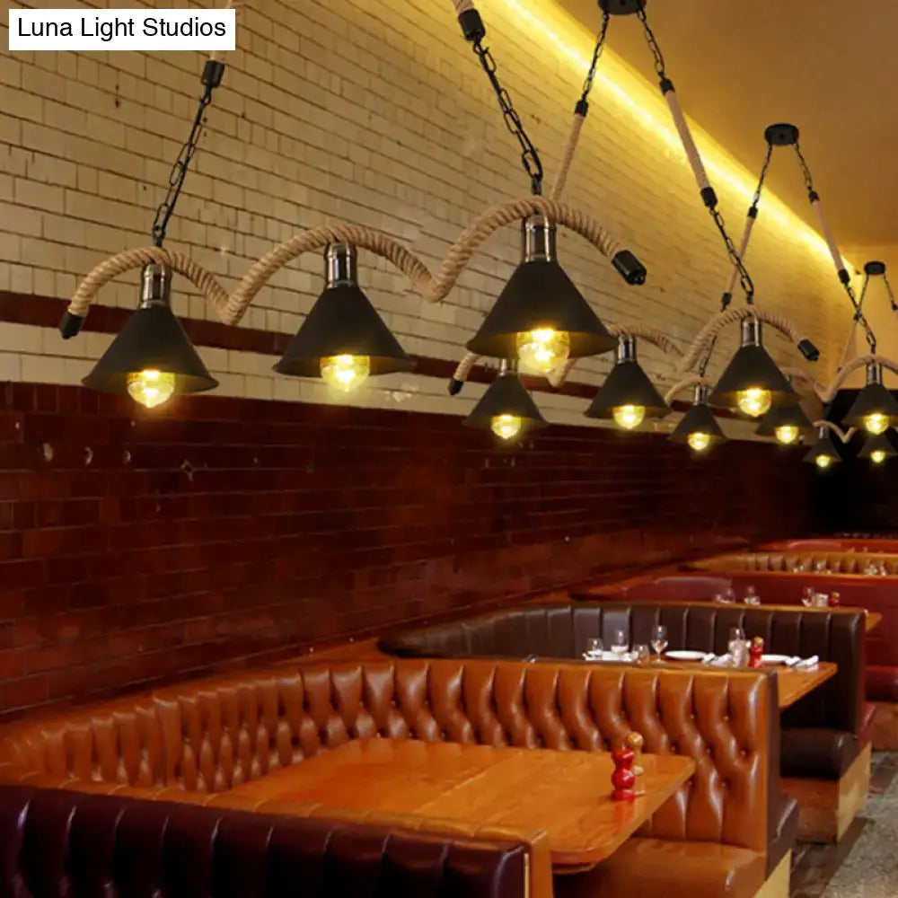 Industrial black and brass island ceiling light kitchen rope pendant