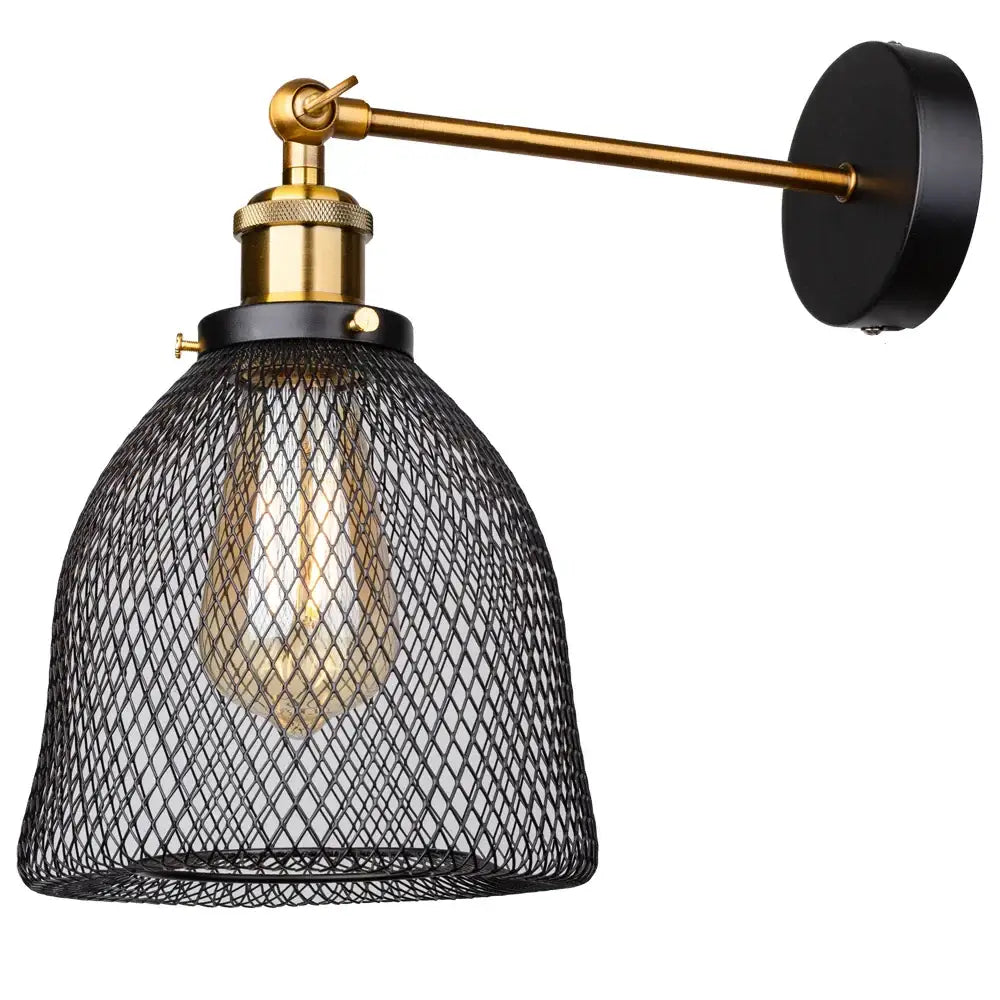 Industrial black and brass led cage wall sconce living room light