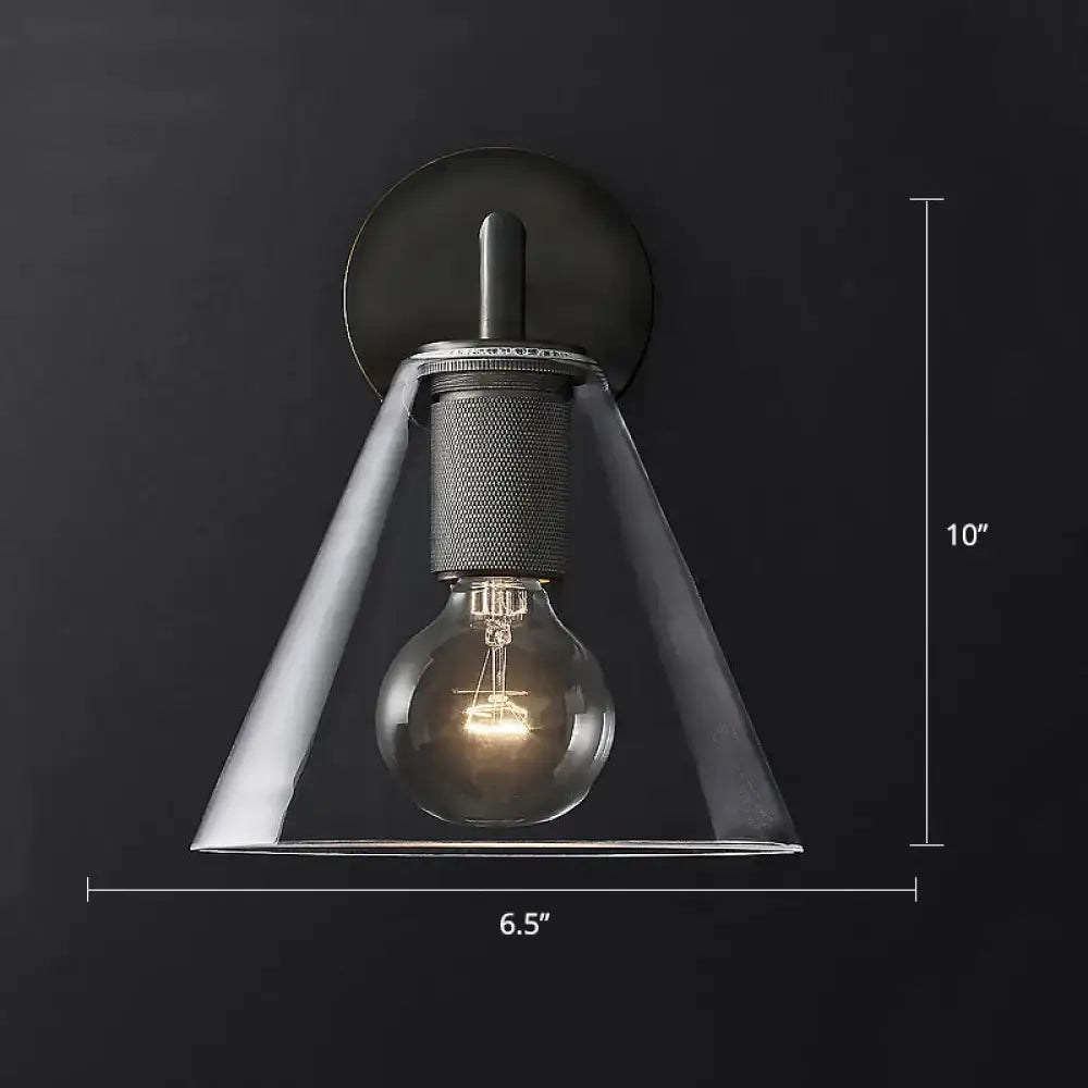 Industrial black and brass wall lamp bedroom clear glass fixture