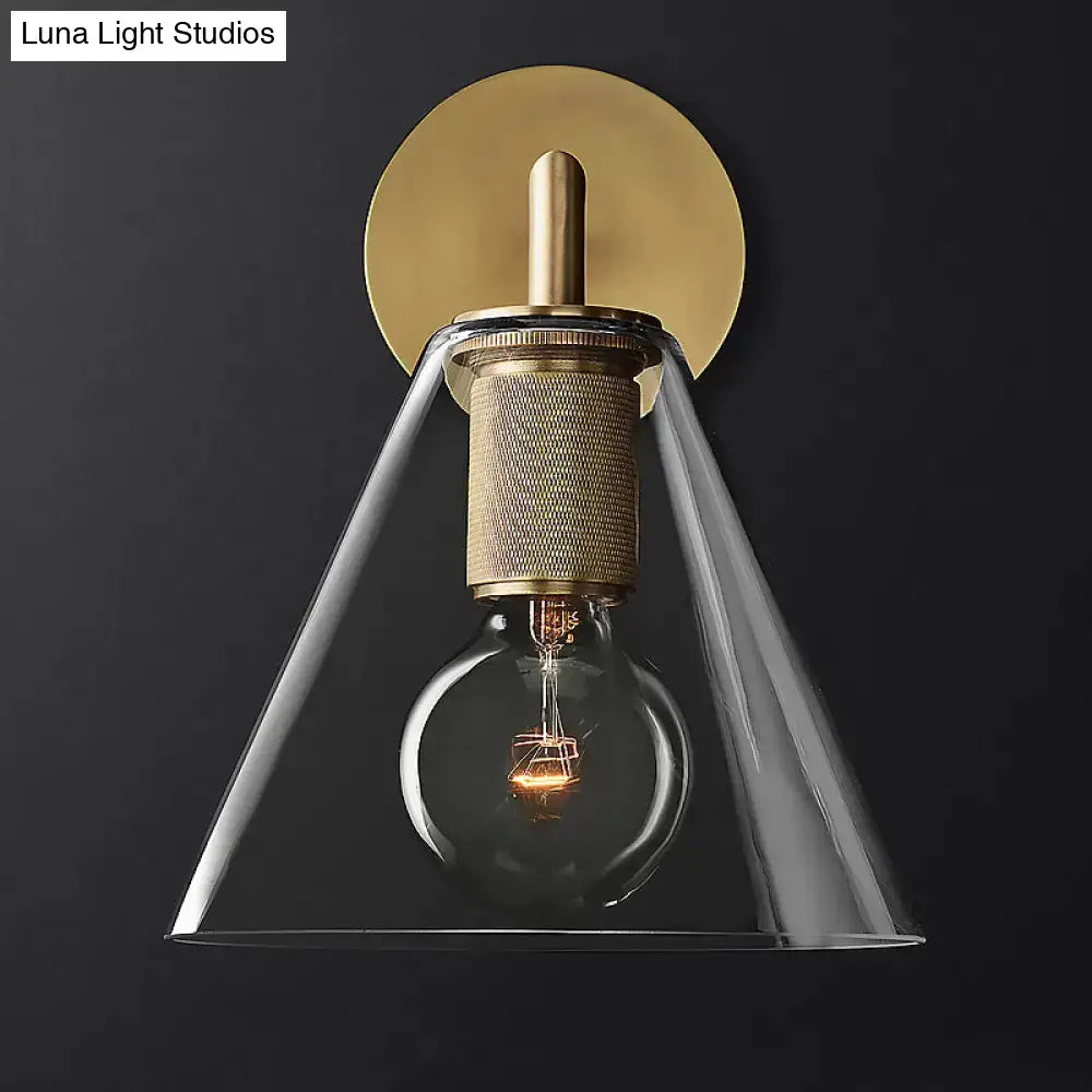 Industrial black and brass wall lamp bedroom clear glass fixture