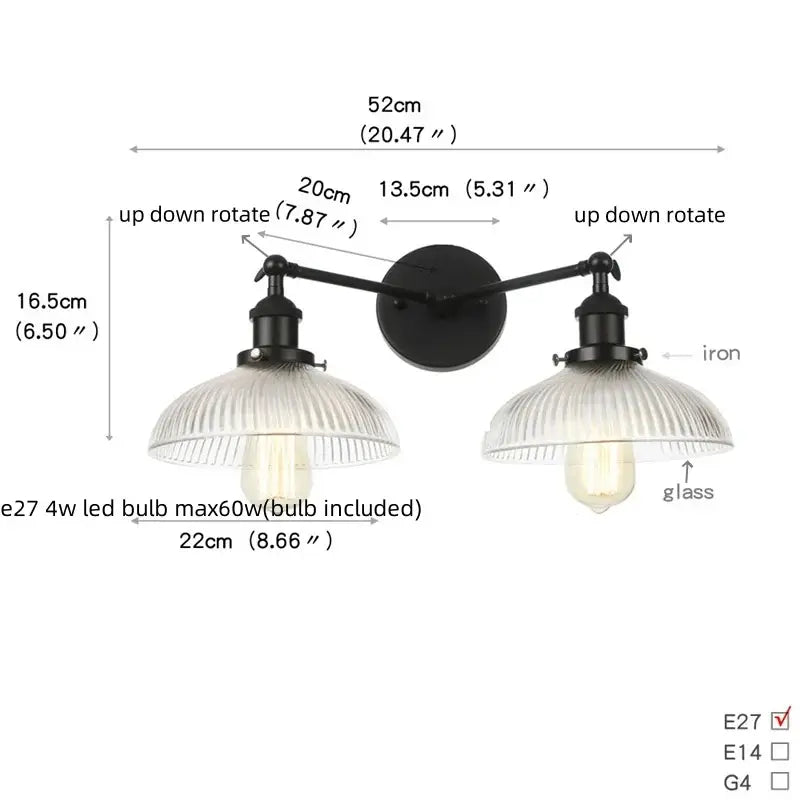 Industrial black and white wall light fixture bedroom sconce