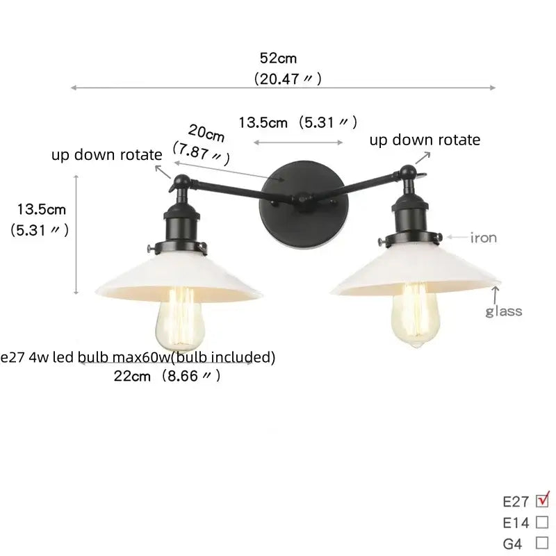 Industrial black and white wall light fixture bedroom sconce