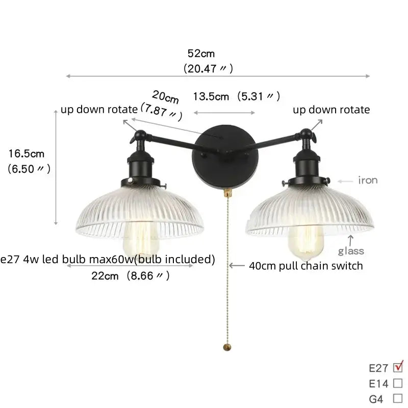 Industrial black and white wall light fixture bedroom sconce