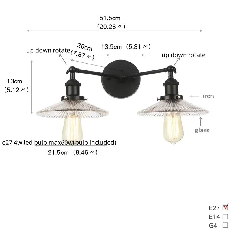 Industrial black and white wall light fixture bedroom sconce