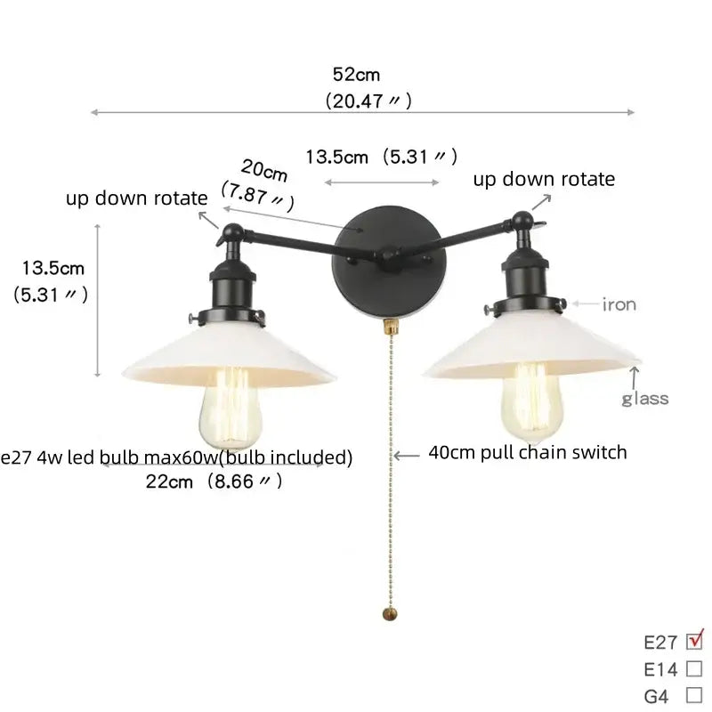 Industrial black and white wall light fixture bedroom sconce