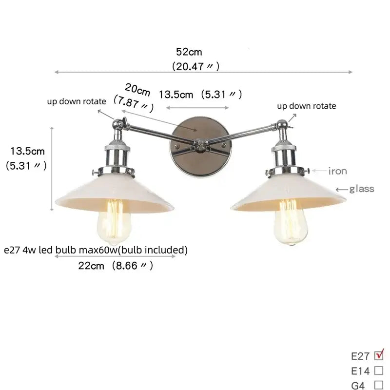 Industrial black and white wall light fixture bedroom sconce