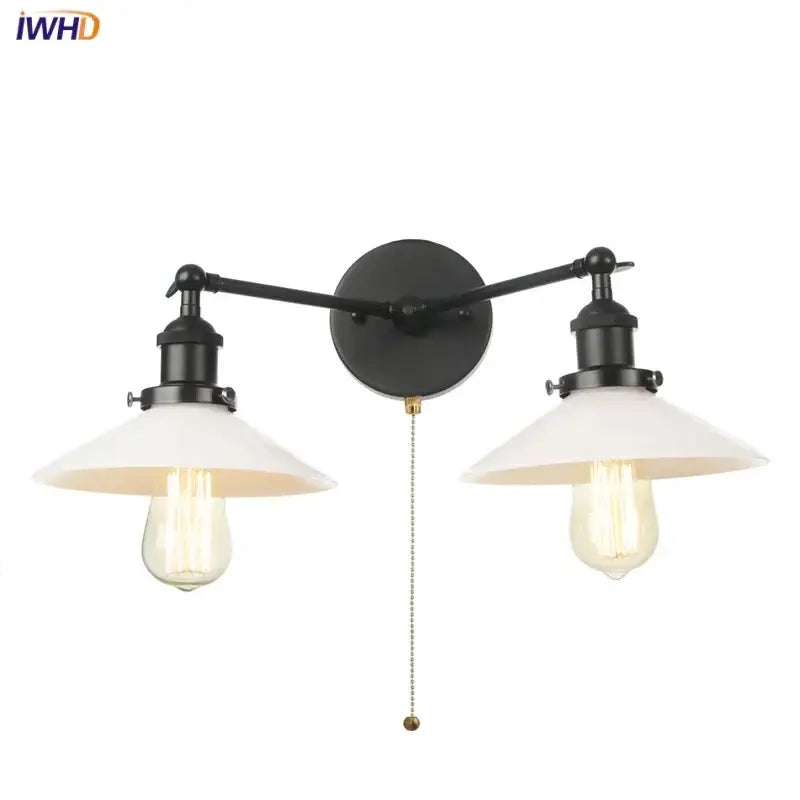 Industrial black and white wall light fixture bedroom sconce