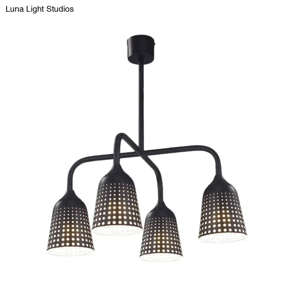 Industrial black bell pendant light kitchen four head chandelier
