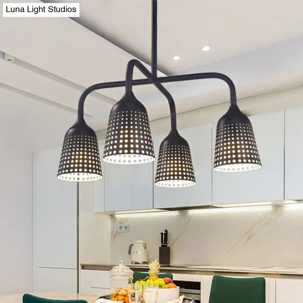 Industrial black bell pendant light kitchen four head chandelier