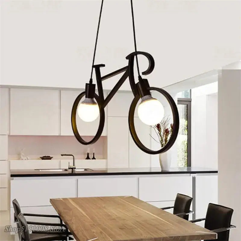 Industrial black bicycle pendant light living room exposed bulb fixture