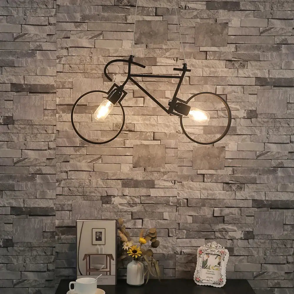 Industrial black bicycle pendant light living room exposed bulb fixture