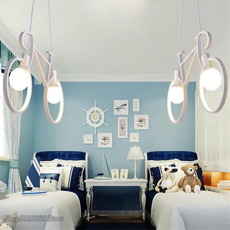 Industrial black bicycle pendant light living room exposed bulb fixture