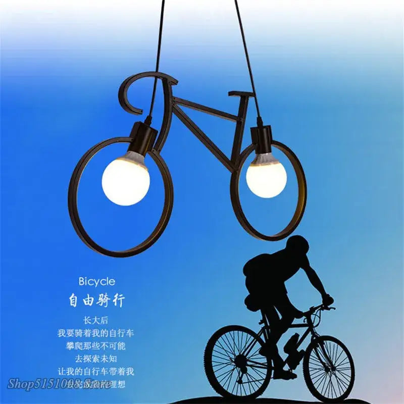 Industrial black bicycle pendant light living room exposed bulb fixture
