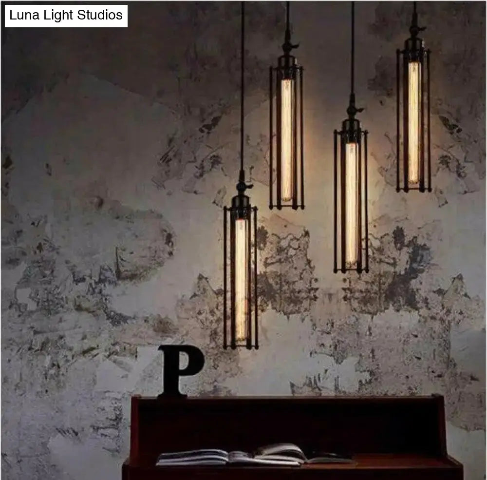 Industrial black & brass flute pendant light for kitchen island