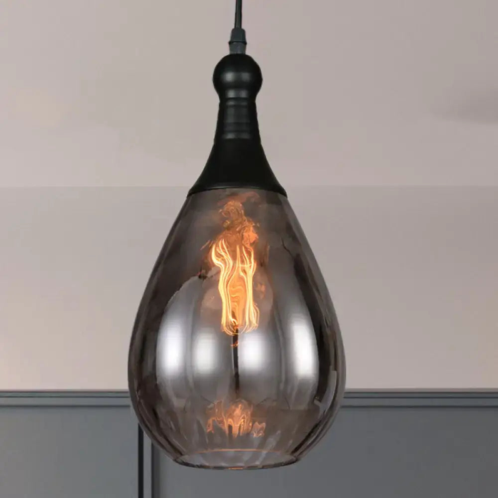 Industrial black & brass smoked glass pendant ceiling light bedroom