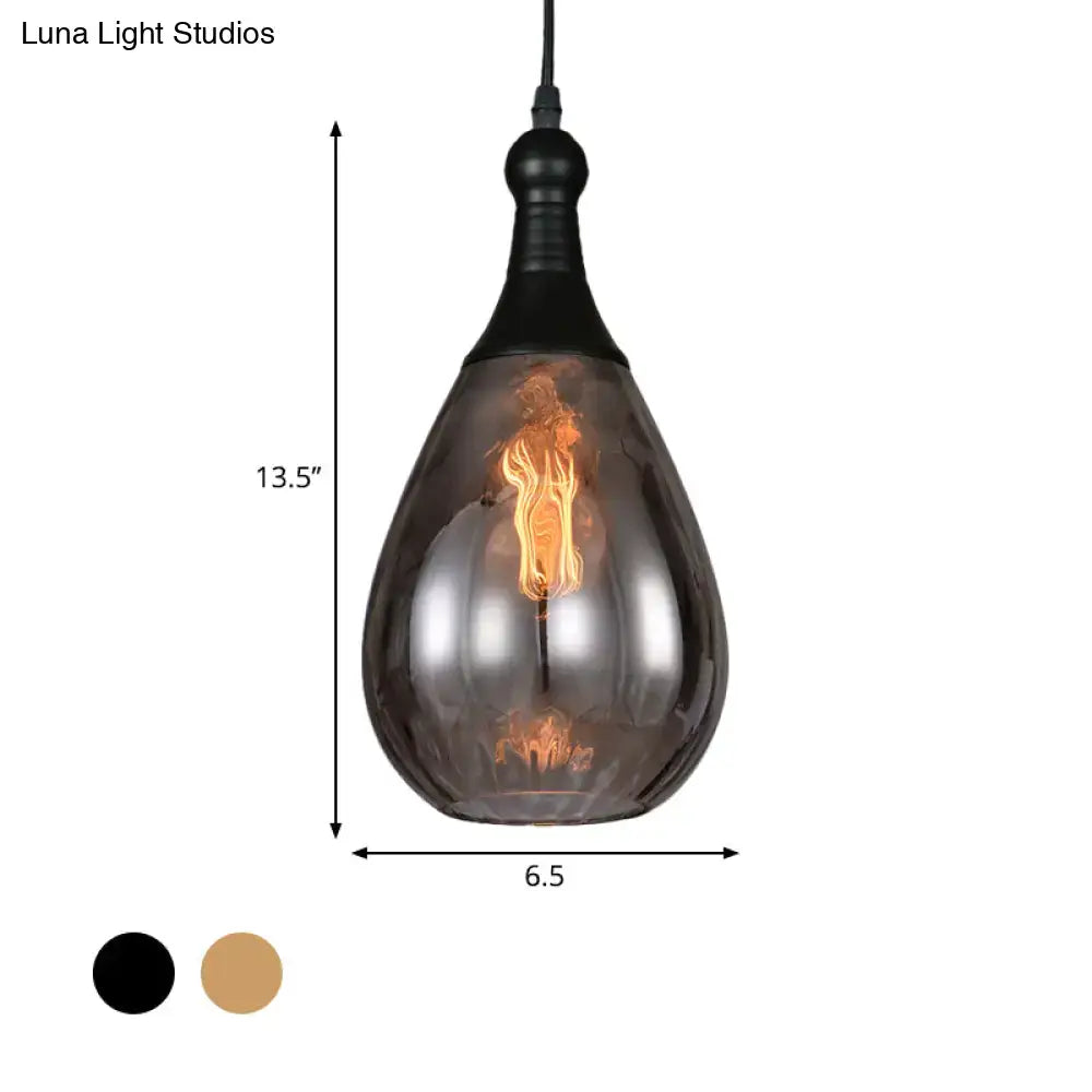Industrial black & brass smoked glass pendant ceiling light bedroom