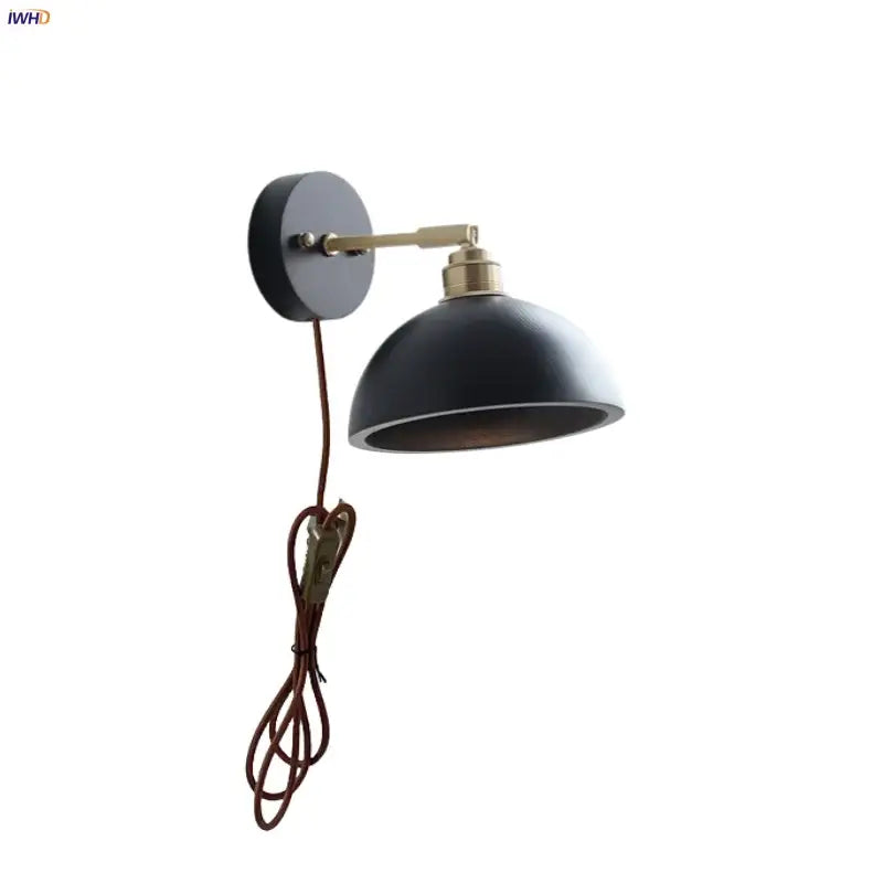 Industrial black & brass wall light fixture bedroom sconce