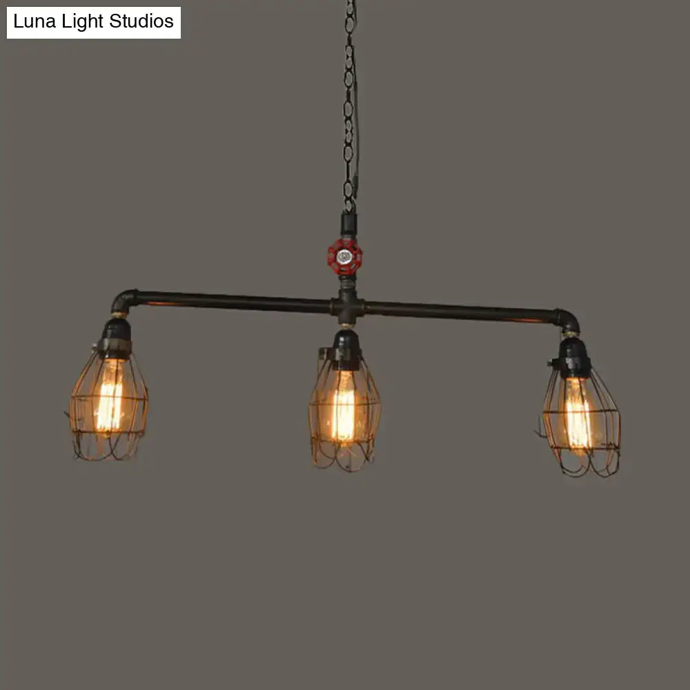 Industrial black cage iron pendant – dining room pipe light