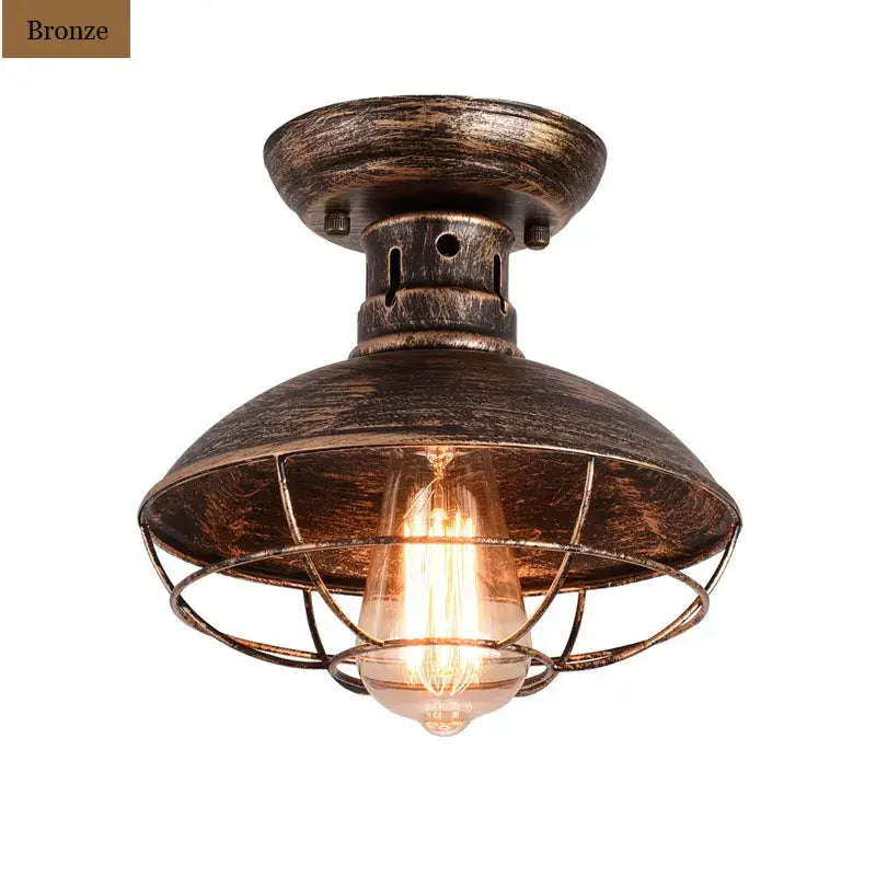 Industrial black cage metal ceiling light bedroom dome shade