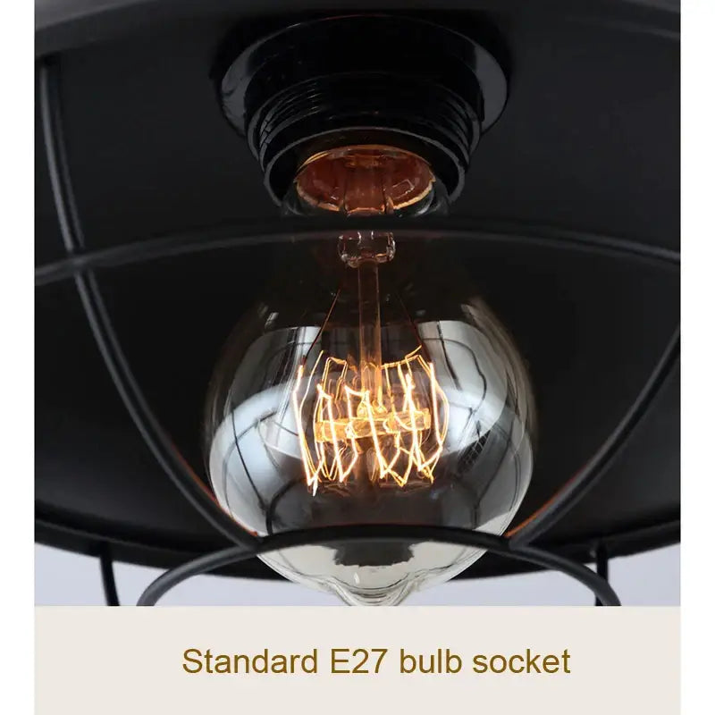 Industrial black cage metal ceiling light bedroom dome shade