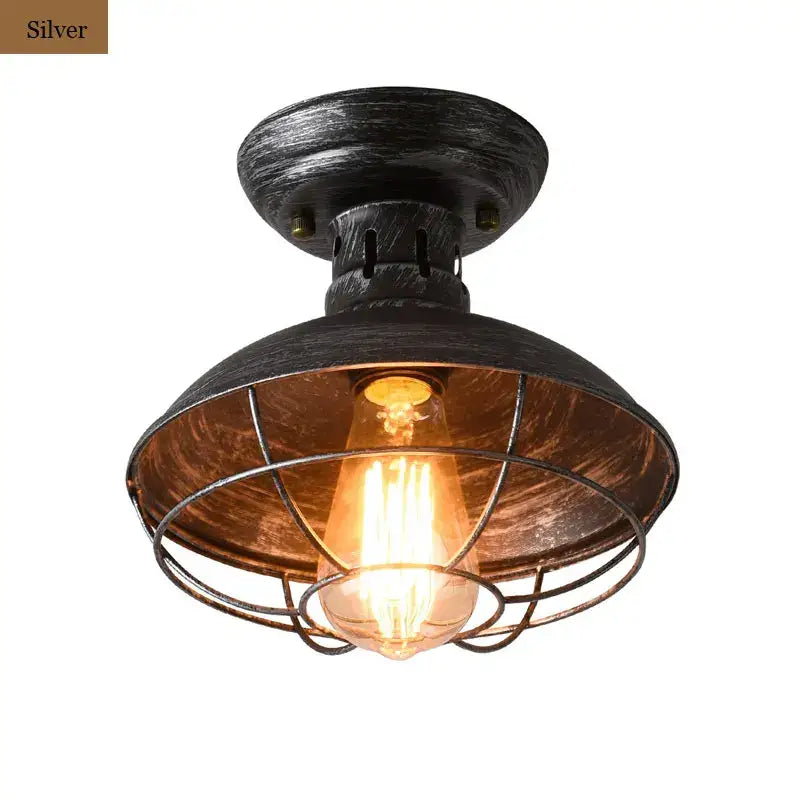 Industrial black cage metal ceiling light bedroom dome shade