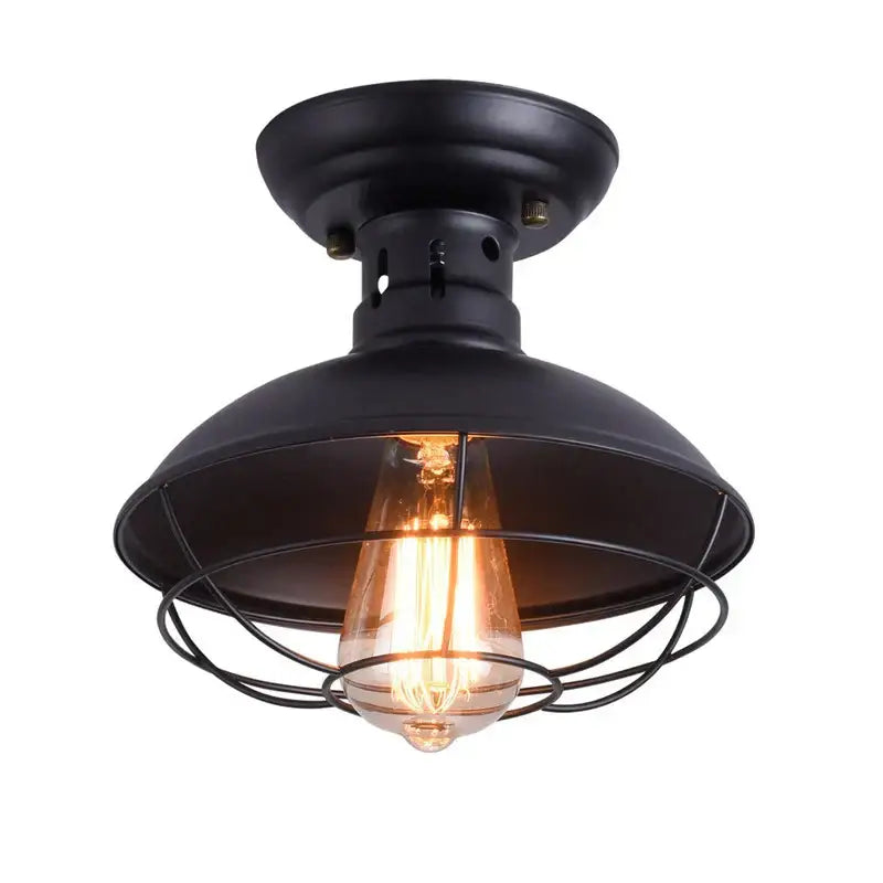 Industrial black cage metal ceiling light bedroom dome shade