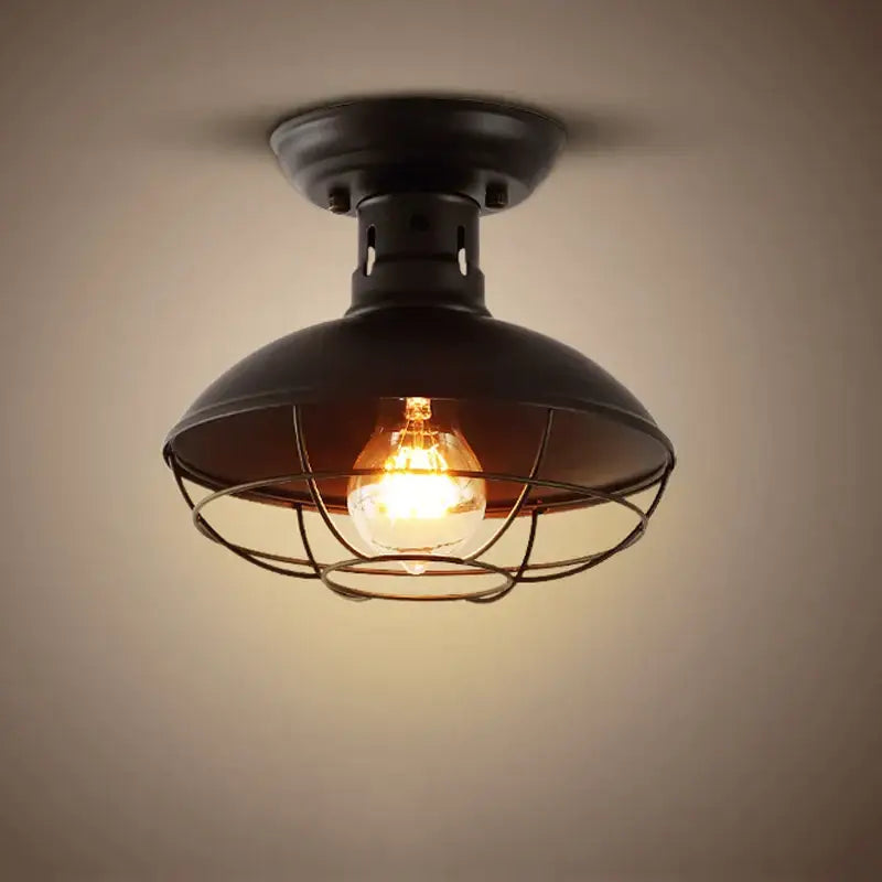 Industrial black cage metal ceiling light bedroom dome shade