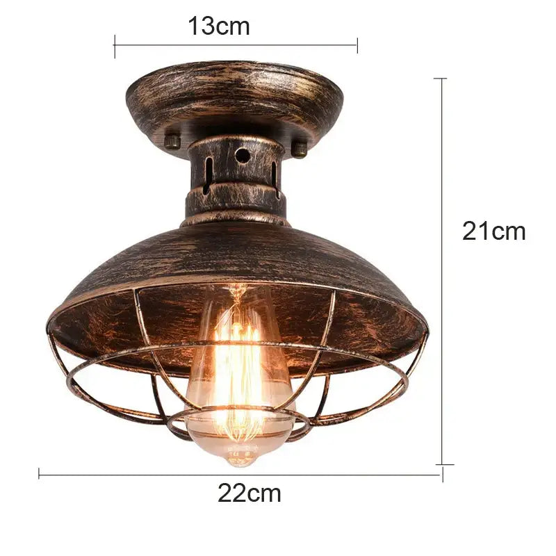 Industrial black cage metal ceiling light bedroom dome shade