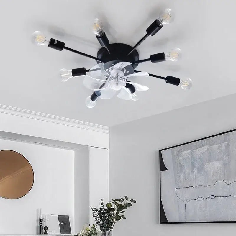 Industrial black ceiling fan with led lights for living room