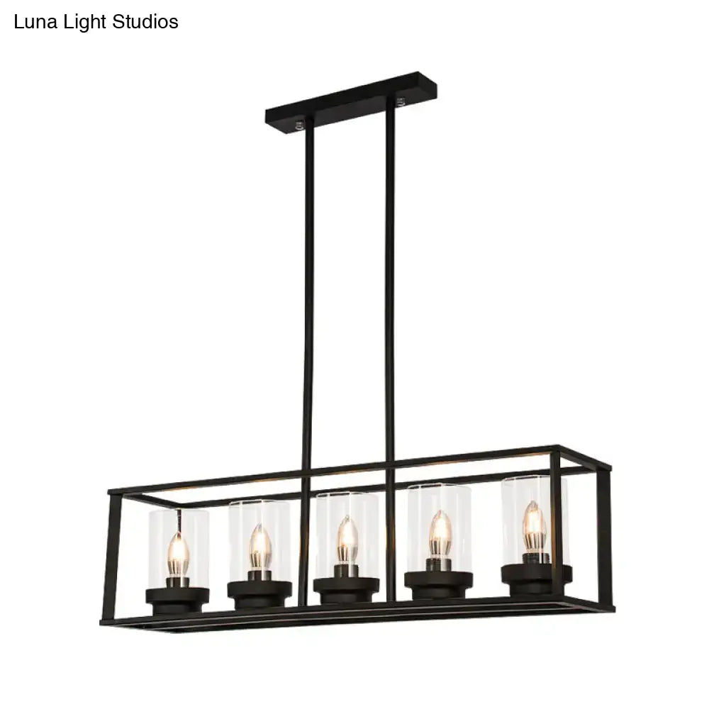 Industrial black clear glass pendant – kitchen island cage light