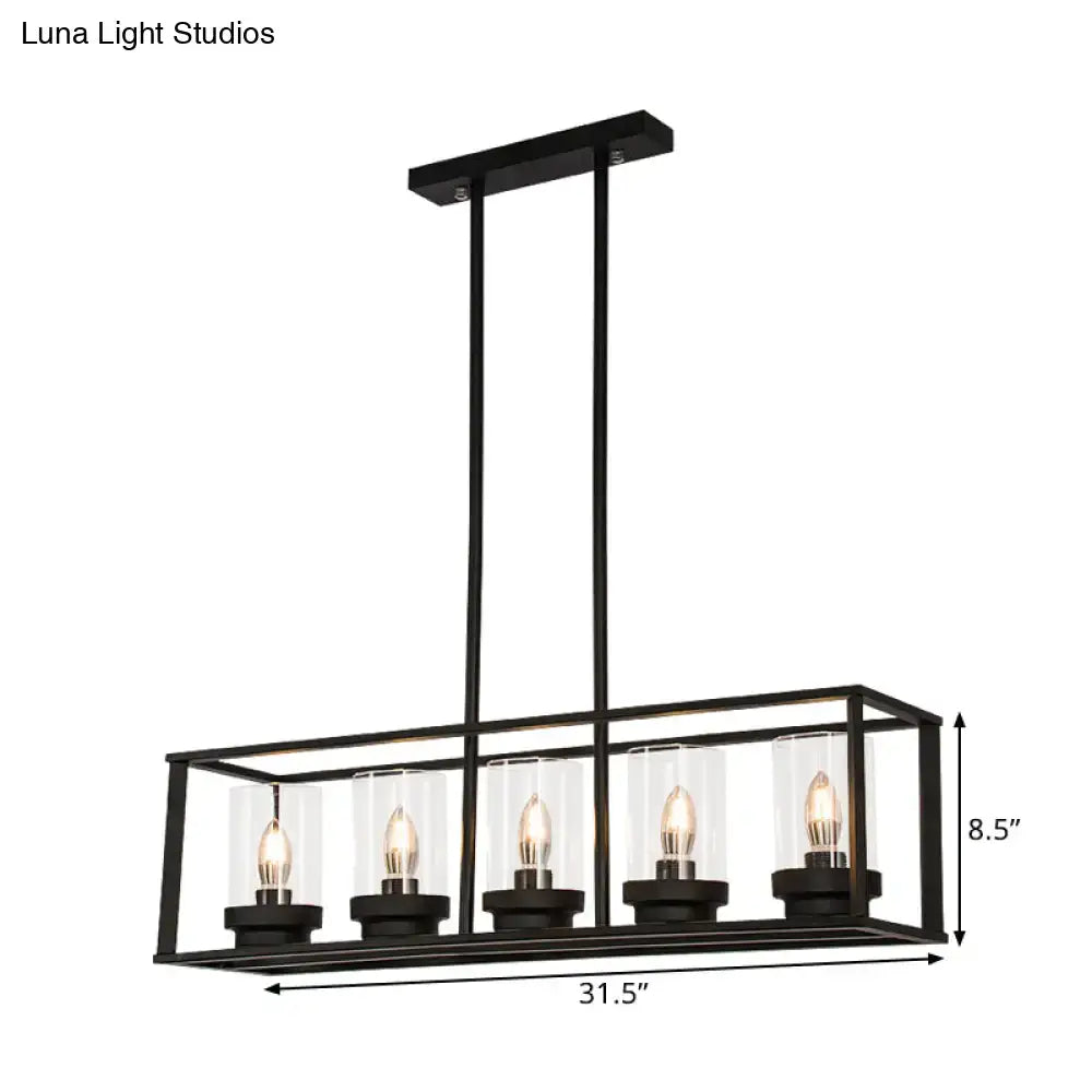 Industrial black clear glass pendant – kitchen island cage light