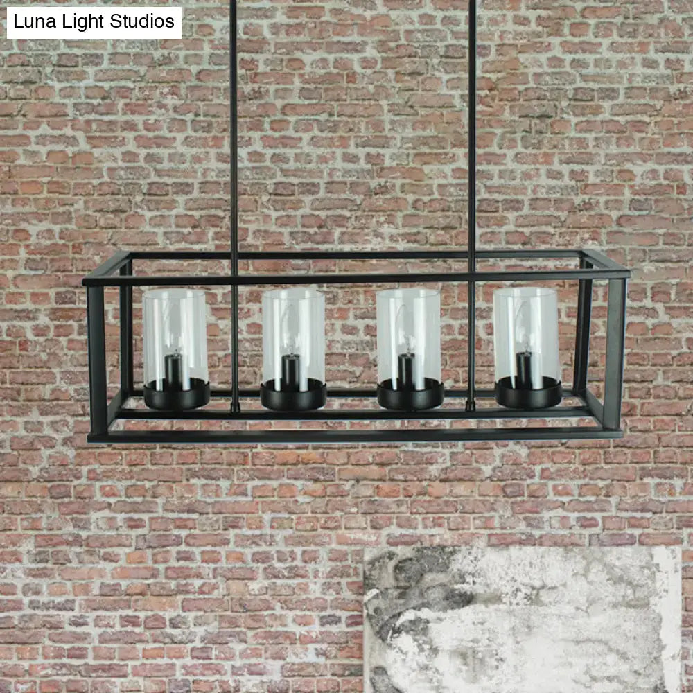 Industrial black clear glass pendant – kitchen island cage light