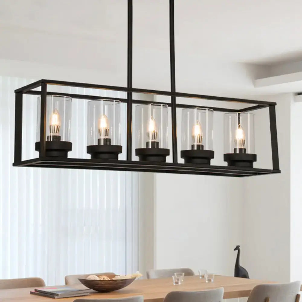 Industrial black clear glass pendant – kitchen island cage light