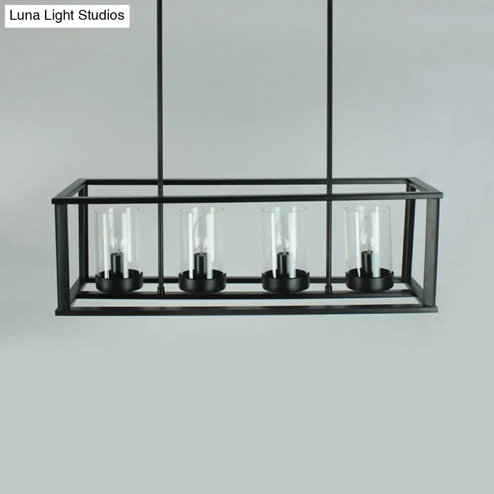 Industrial black clear glass pendant – kitchen island cage light