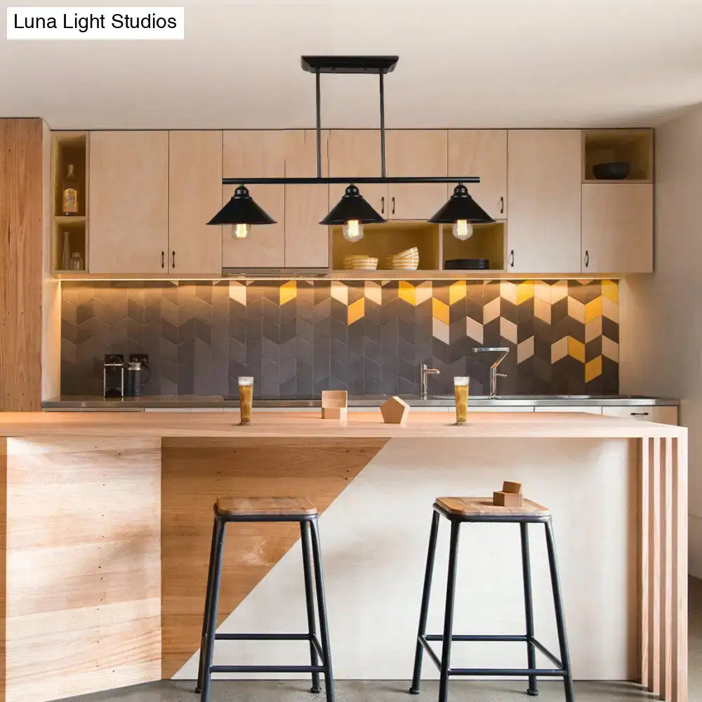 Industrial black conical island pendant light – kitchen fixture
