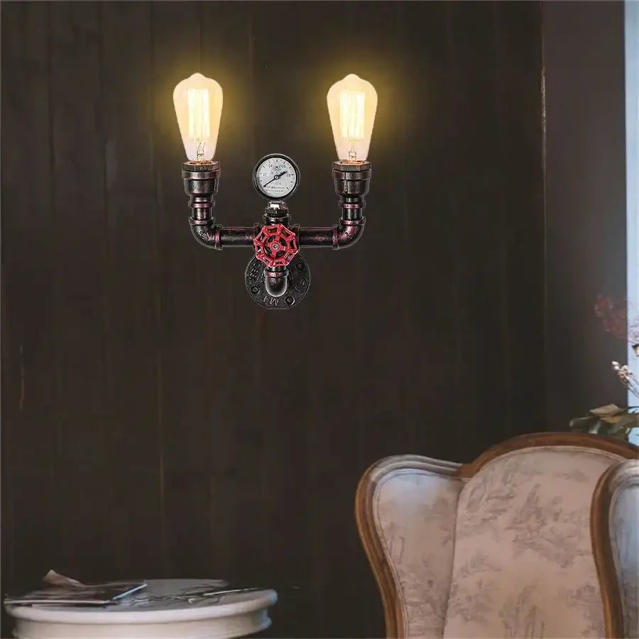 Industrial black & copper steampunk wall sconces for bathroom