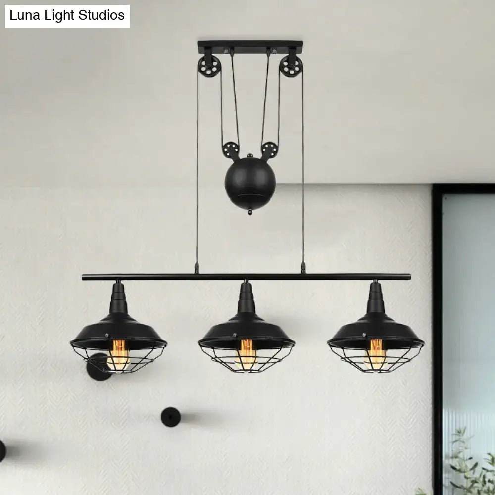 Industrial black farmhouse barn island pendant kitchen pulley light