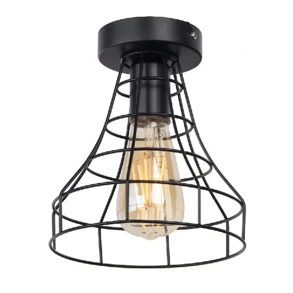 Industrial black geometric cage flush mount ceiling light bedroom