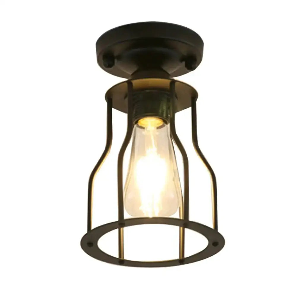 Industrial black geometric cage flush mount ceiling light bedroom