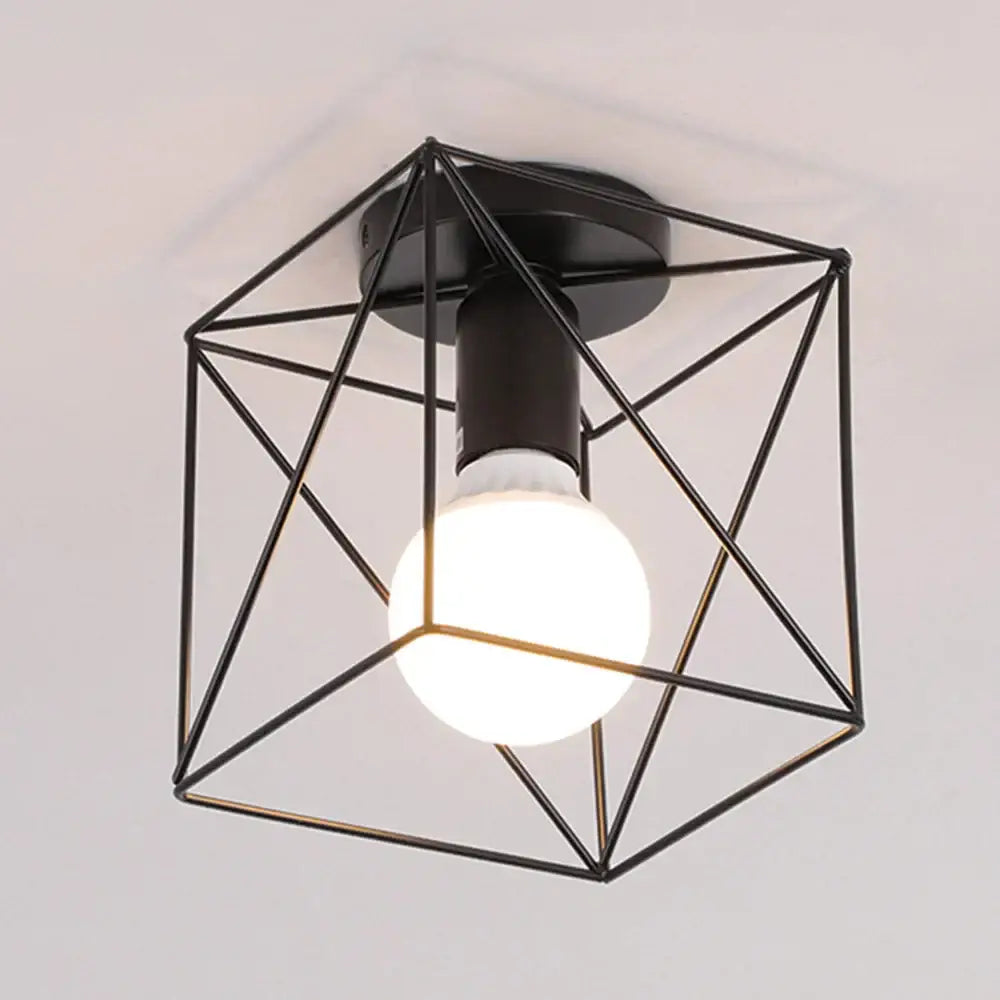 Industrial black geometric cage flush mount ceiling light bedroom